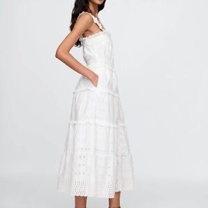 White Eyelet Tiered Midi Dress - Women
